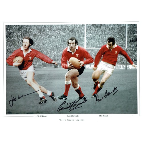 Welsh Rugby Legends 12x16 Photograph Signed By  J.P.R. Williams, Gareth Edwards & Phil Bennett 