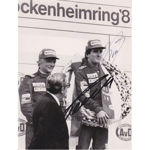 Niki Lauda & Alain Prost Dual Signed Hockenheimring 1984 German Grand Prix Photograph