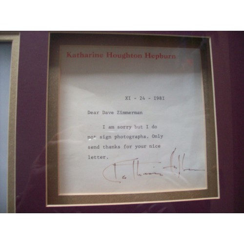 Katherine Hepburn Typed Letter Signed & Framed Display