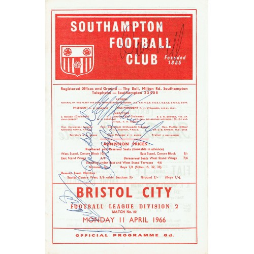Alf Ramsey Multi- Signed Programme Southampton v Bristol City 1966 