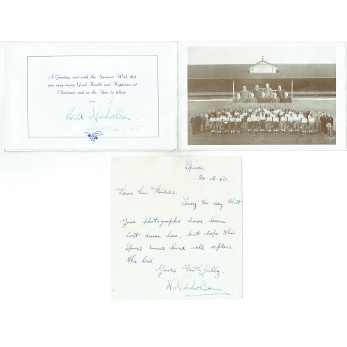 Bill Nicholson Signed Tottenham Hotspur Christmas Card & Signed Letter