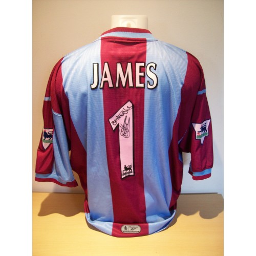 Aston Villa Football David James Squad Signed & Peter Schmeichel Un-signed Both Game Prepared Shirts