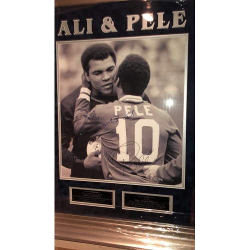 Muhammad Ali & Pele Dual Signed 33x26 Inch Framed Display