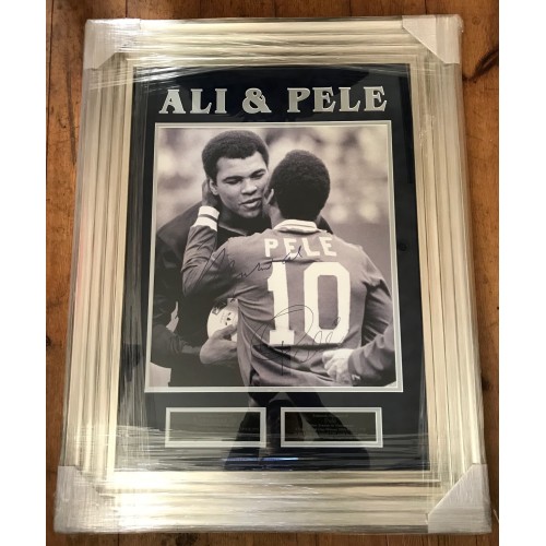 Muhammad Ali & Pele Dual Signed 33x26 Inch Framed Display