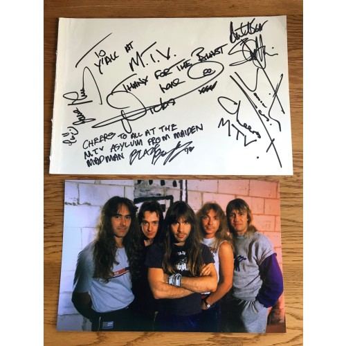 Iron Maiden Band Signed 14x10 Inch Page Autographs of The  Whole Of Original Line Up 