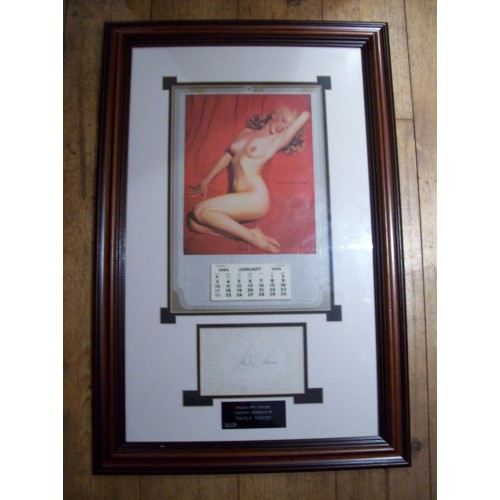 Marilyn Monroe Signed Doily & Original 1954 Nude Calender Framed Display