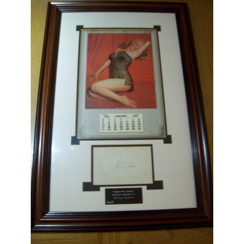 Marilyn Monroe Signed Doily & Original 1954 Nude Calender Framed Display