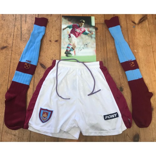 Tony Cottee West Ham Match Worn Shorts, Socks & Signed Photograph