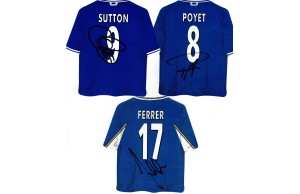 Chelsea Car Shirt Badges Signed By Chris Sutton, Albert Ferrer & Gustavo Poyet