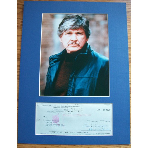Charles Bronson Signed Cheque Mounted With Photograph
