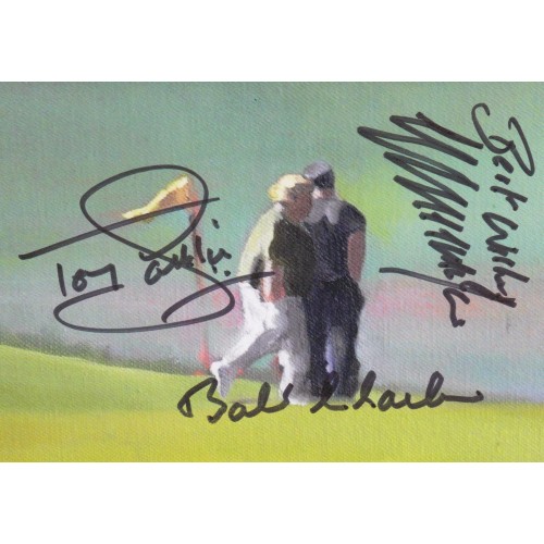 Colin Montgomery, Bob Charles, Tony Jacklin Signed 4x6 Golf Card Hoylake Inspired