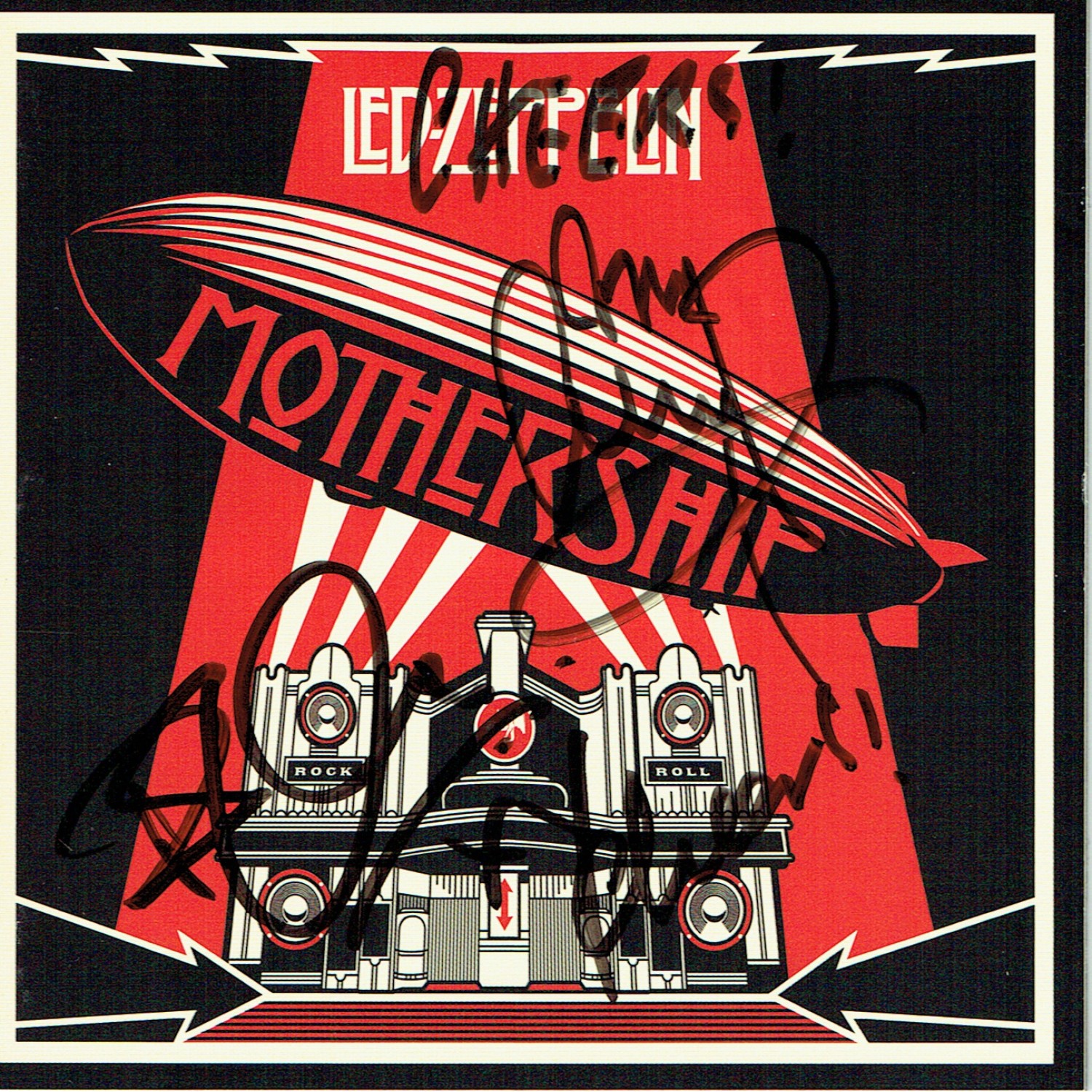 Led Zeppelin Signed Mothership CD. Inlay by Jimmy Page and Led Zeppelin Signed Mothership CD. Inlay by Jimmy Page and