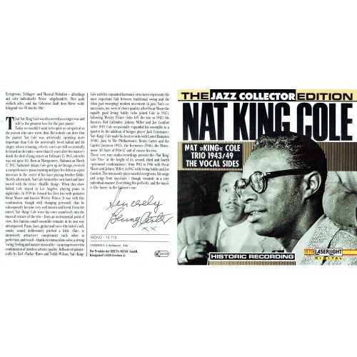 Benny Carter RARE Signed Nat King Cole CD Inlay Card