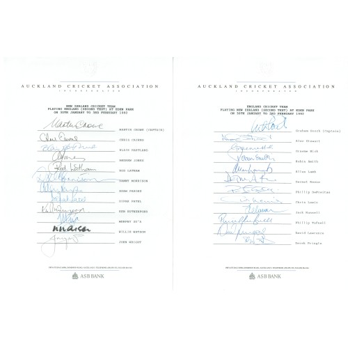 New Zealand and England Cricket Signed Team Sheets For The 2nd Test In 1992