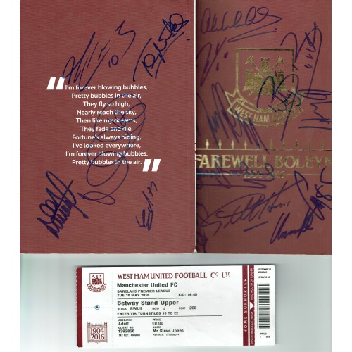 West Ham United FAREWELL BOLEYN Programme Signed By 15 Legends Ex Players Programme & Ticket