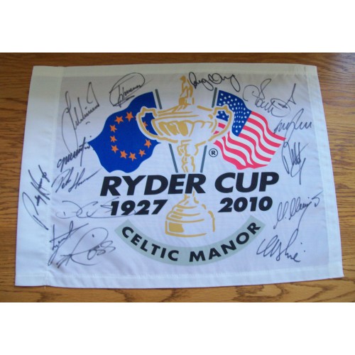 Ryder Cup  2010 Celtic Manor Signed Pin Flag - Signed By All 14 European Players