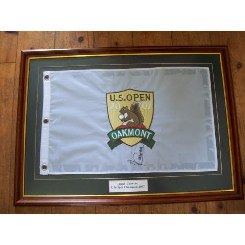 Angel Cabrera Signed 2007 US Open Winner at Oakmont  Mounted Golf Pin Flag 