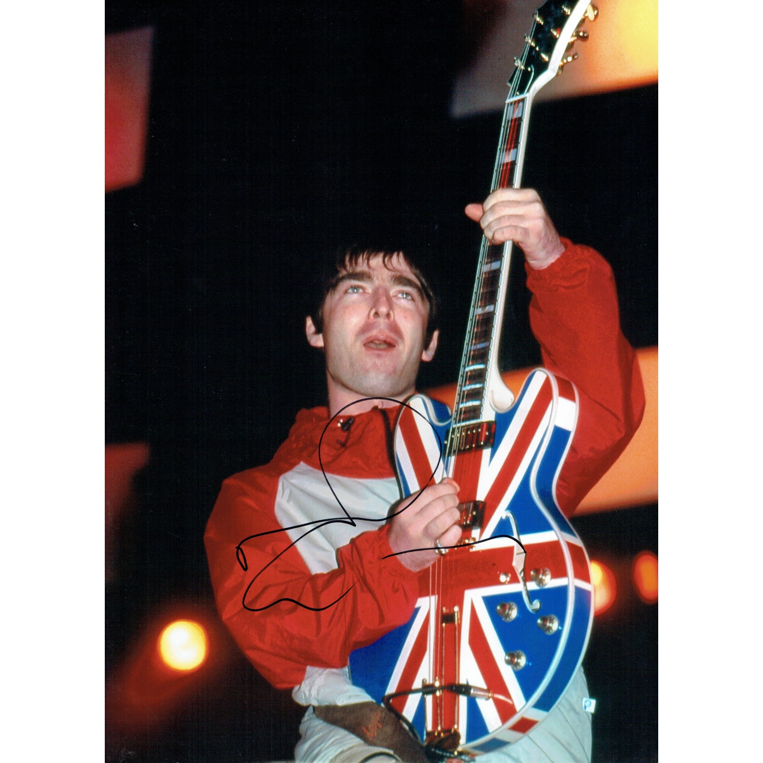 Noel Gallagher Signed 16x12 Oasis Union Jack Guitar Photograph 26244
