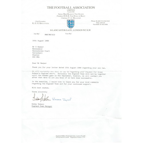  Bobby Robson and Graham Taylor Dual Signed FA England Football Letter.