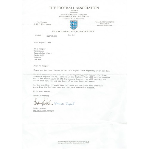 Bobby Robson and Graham Taylor Dual Signed FA England Football Letter.
