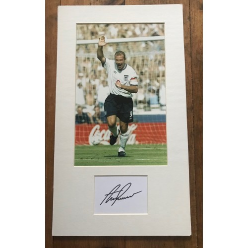 Alan Shearer Signed Card With England Mounted Photograph
