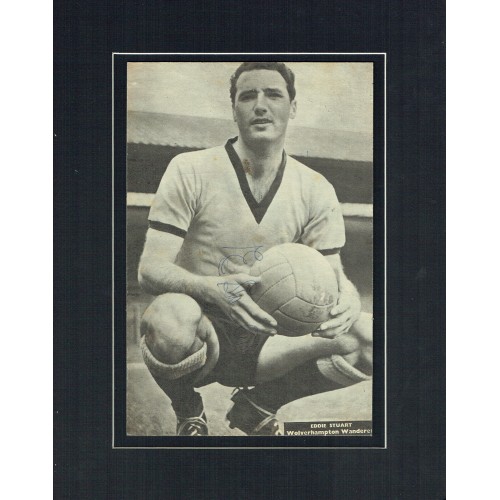 Eddie Stuart Signed & Mounted Newspaper Page In His Kit For Wolverhampton Wanderers