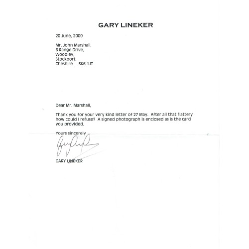 Gary Lineker Signed A4 Letter Headed Paper
