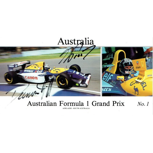 Damon Hill & Alain Prost Dual Signed 4x8 Australia F1 Grand Prix Postcard