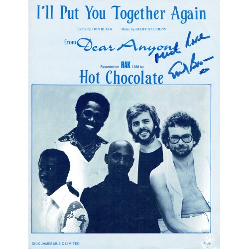 Errol Brown (1943-2015) SIGNED Hot Chocalate I'LL PUT YOU TOGETHER AGAIN Sheet Music
