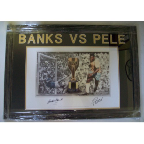 Pele vs Banks Dual Signed Large 12x16 Greatest Ever Save Framed Photograph