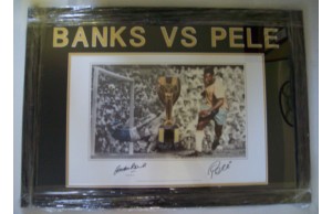Pele vs Banks Dual Signed Large 12x16 Greatest Ever Save Framed Photograph