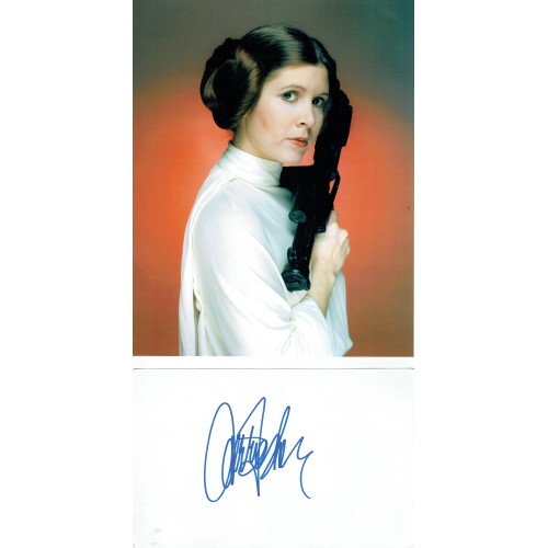 Carrie Fisher Signed Card & Star Wars Princess Leia Photograph