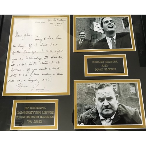 Ronnie Barker Signed Rare Handwritten Letter From Ronnie Barker To John Cleese Framed Display