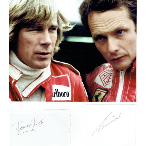 James Hunt & Niki Lauda Autographs Together With 8x10 Photograph