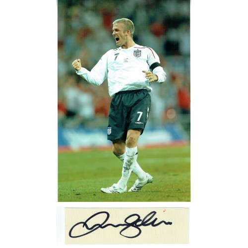 David Beckham Massive Signature On A 7x2 Inch Piece Of Canvas Cutting & England 8x12 Photograph