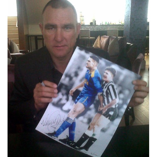 Paul Gascoigne & Vinnie Jones Dual Signed 'Ball Squeeze' 12x16 Photograph