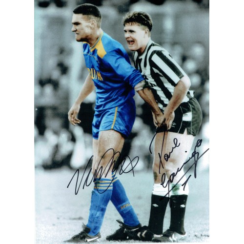 Paul Gascoigne & Vinnie Jones Dual Signed 'Ball Squeeze' 12x16 Photograph