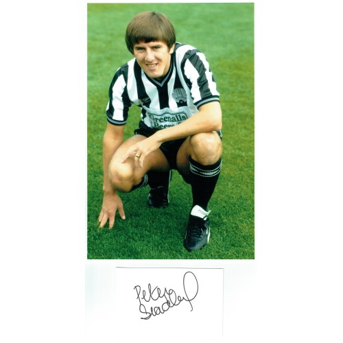 Peter Beardsley Signed 5x3 Inch Card and 8x12 Newcastle Utd Photograph