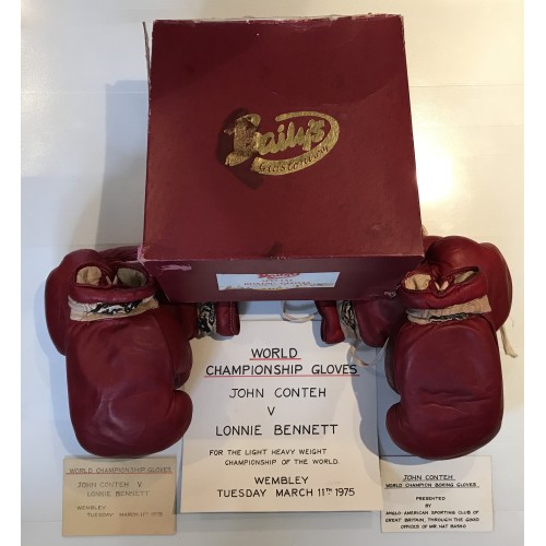 John Conteh & Lonnie Bennett Fight Worn Boxing Gloves From The 1975 World Championship Fight.