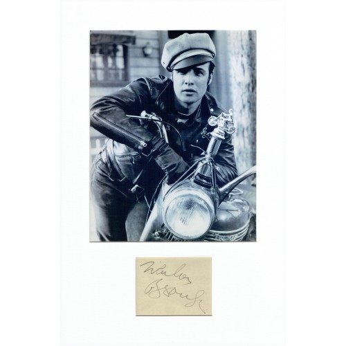 Marlon Brando Signed Off White Page & Photo From THE WILD ONE