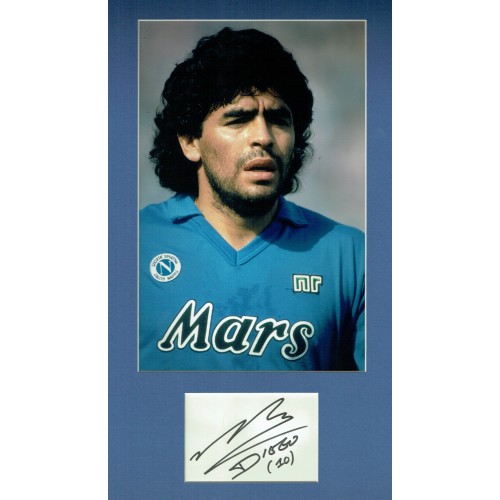 Diego Maradona Signature Mounted With Napoli Photograph