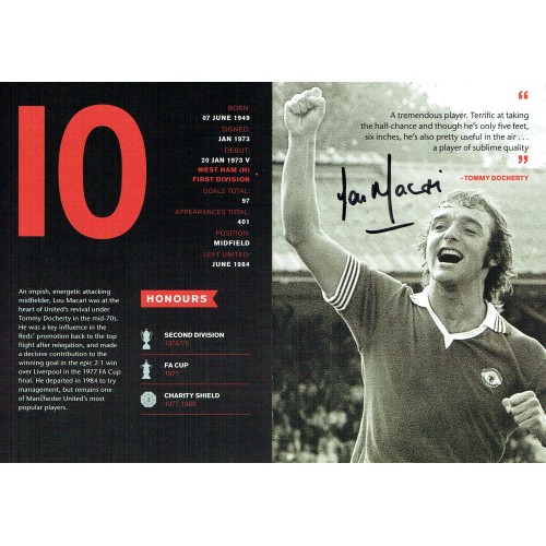 Lou Macari Signed Official Manchester Utd 8x6 Promo Card