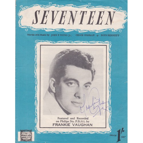 Frankie Vaughan (1928-1990) signed 'Seventeen' Sheet Music