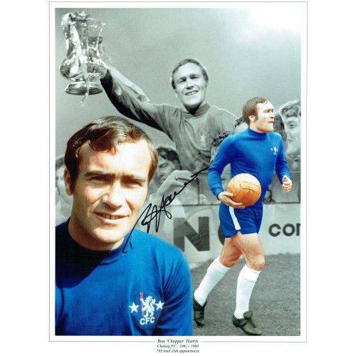 Ron 'Chopper' Harris Chelsea Montage Signed 16 x 12 inch Football Photograph