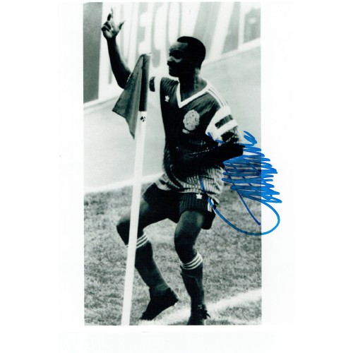 Roger Milla Cameroon Star Signed 10x8 Inch Italia 90 Photograph