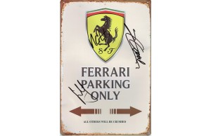 Charles Leclerc, Carlos Sainz & Mattia Binotto Signed Reproduction Ferrari Parking Only Sign