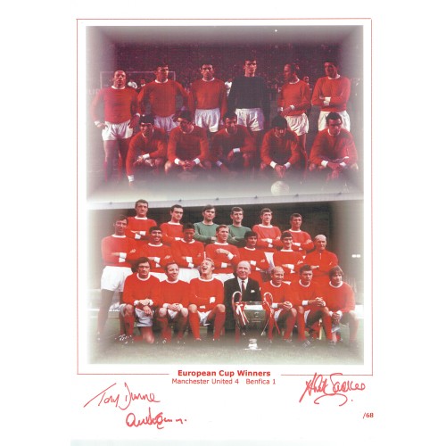 Manchester Utd 1968 European Cup  Signed by Alex Stepney John Aston Tony Dunne 16x12  Inch Print